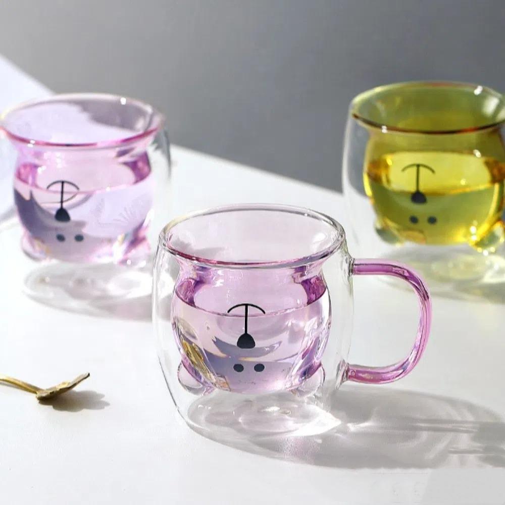 Dvoustěnný skleněný hrnek na kávu Kreslený medvěd Láhev na džus a mléko Jednoduchý hrnek na whisky, koktejl, víno Dárek