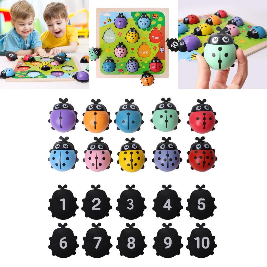 Wooden Ladybug Counting Insect Toy For Children Learning And Brain Development