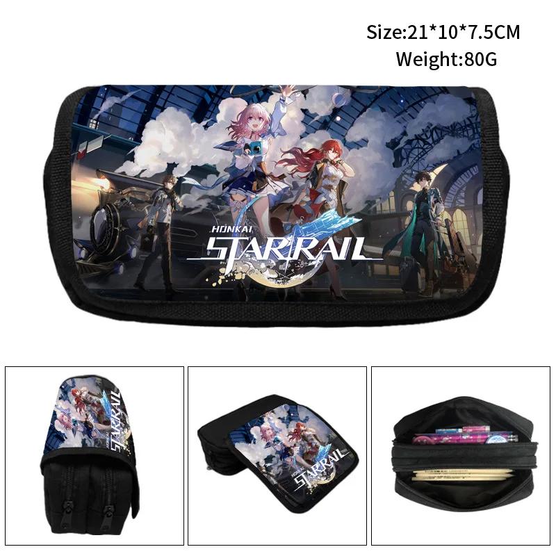 Honkai Star Rail Pencil Bags Large Capacity Zipper Canvas Pencil Cases Silver Wolf Luocha Pom-Pom School Supplies Stationery