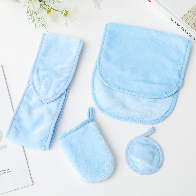 

Набор из 4 шт./набор Широкая повязка для волос Салфетка для очищения лица Набор полотенец Аксессуары для макияжа Ластик Микрофибра Йога Красота Спа Снимающие подушечки Многоразовые светло-синий