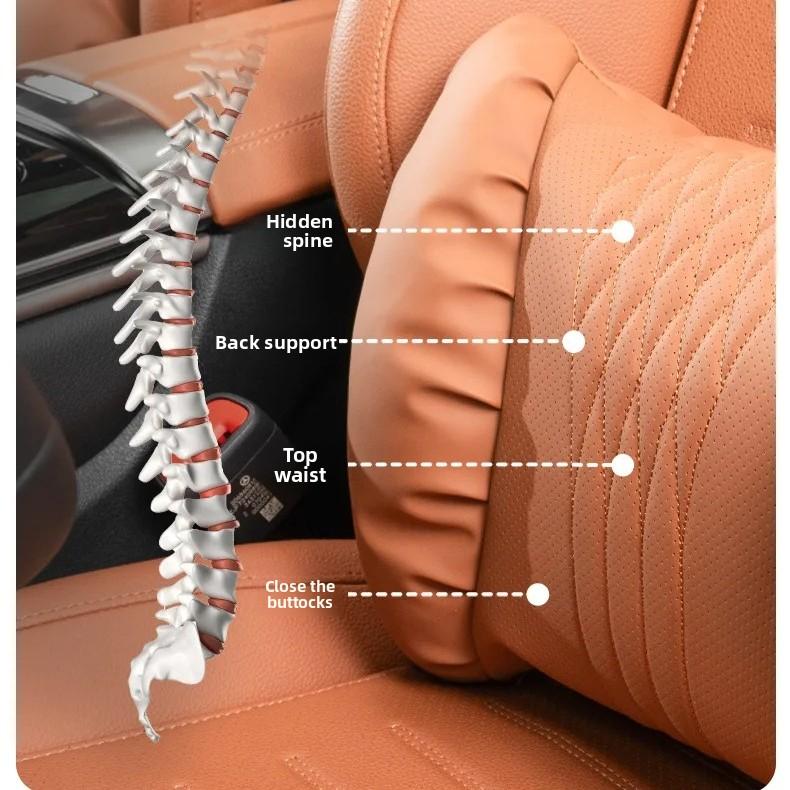 Quality Nappa Leather Car Headrest Lumbar Support Cushion Comfortable Soft Car Neck Pillows Waist Pillow Car Interior Accessorie