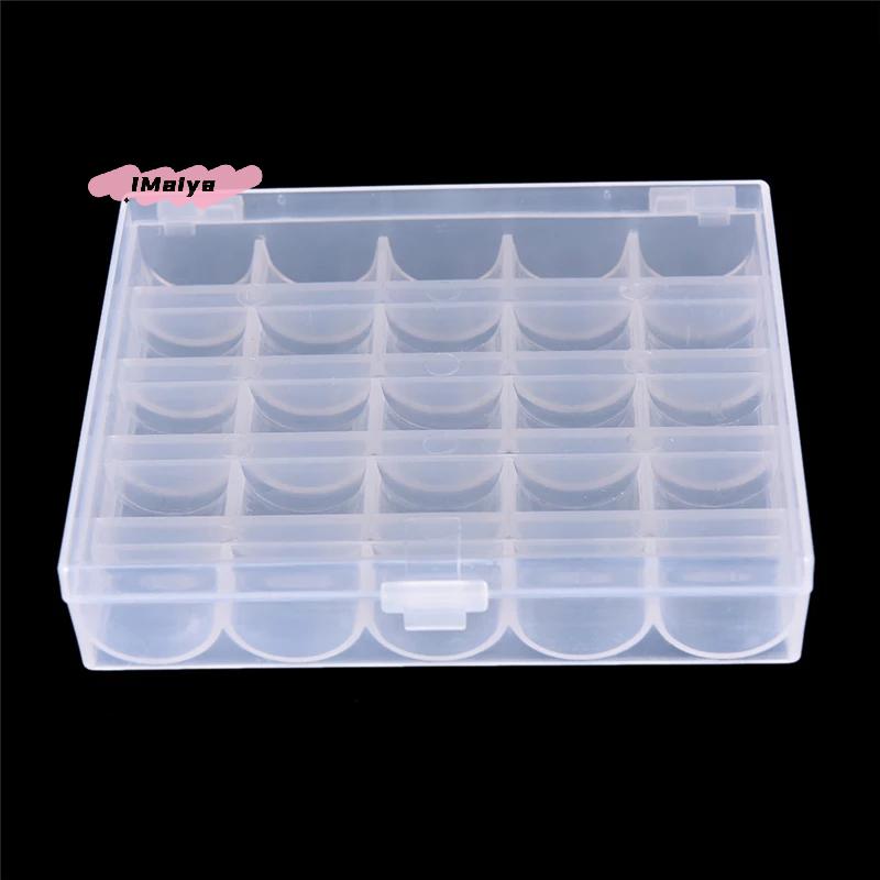 M-1pc 25 Spools Empty Bobbins Storage Box Sewing Accessories Tools Plastic Sewing Machine Bobbin Case Knitting Needle Organizer