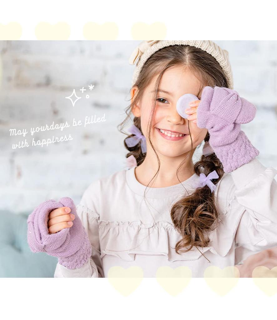 Kids Gloves Mittens for Ribbon Cold Fleece Antique Ages [Arisana] Girls, Children, Gloves, Kids, Protection, Lining, Lavender, 6-12