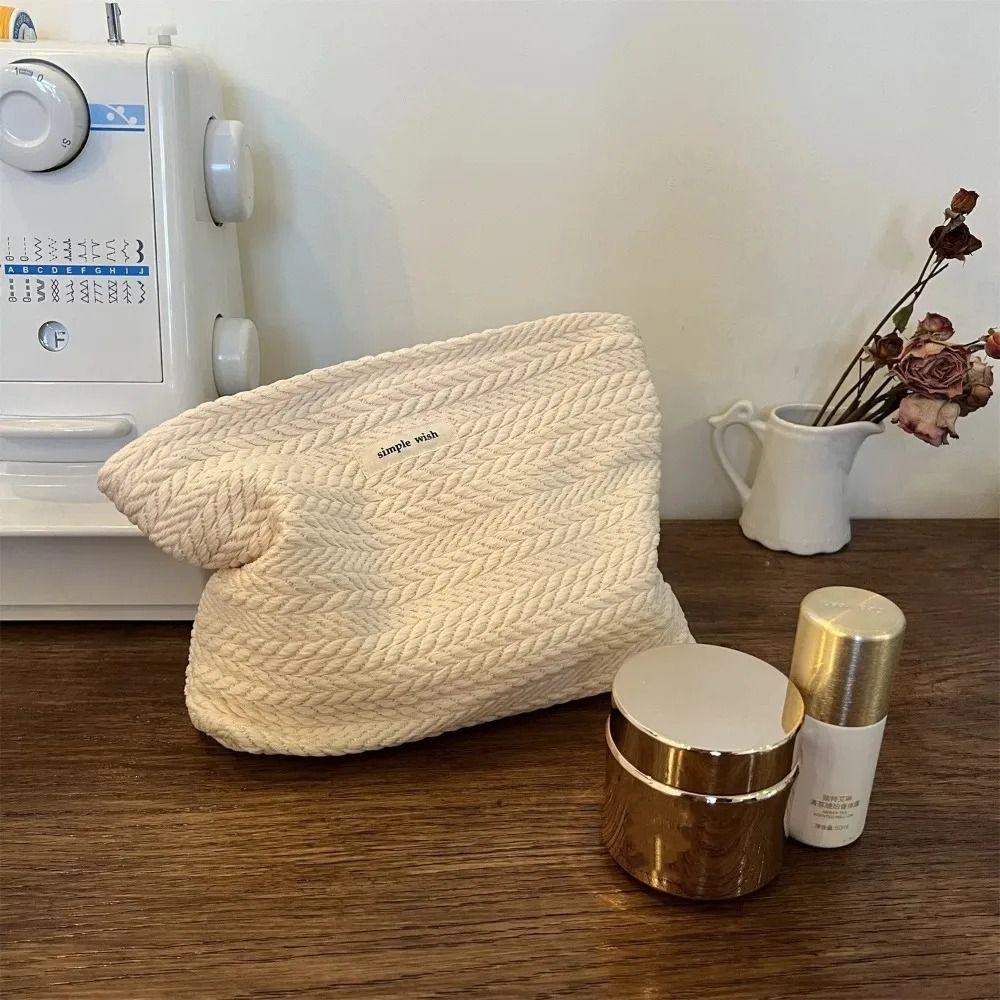 Woven Fabric Cosmetic Pouch Large Capacity Toiletry Storage Bag Canvas Clutch Bag  for Outdoor