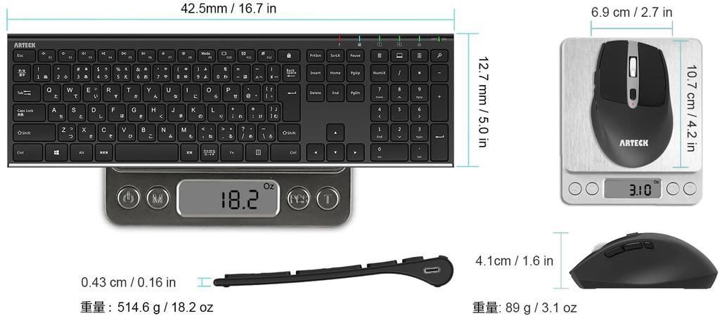 Arteck Wireless Keyboard and Mouse Keyboard and Compatible with and Windows 2.4G Set, Lightweight, Slim, Type-C Rechargeable, Full-Size Mouse,