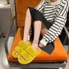 Red cotton mop versatile outer wear one-word heightening fluffy slippers women's thick bottom 2025 autumn plush net new beige