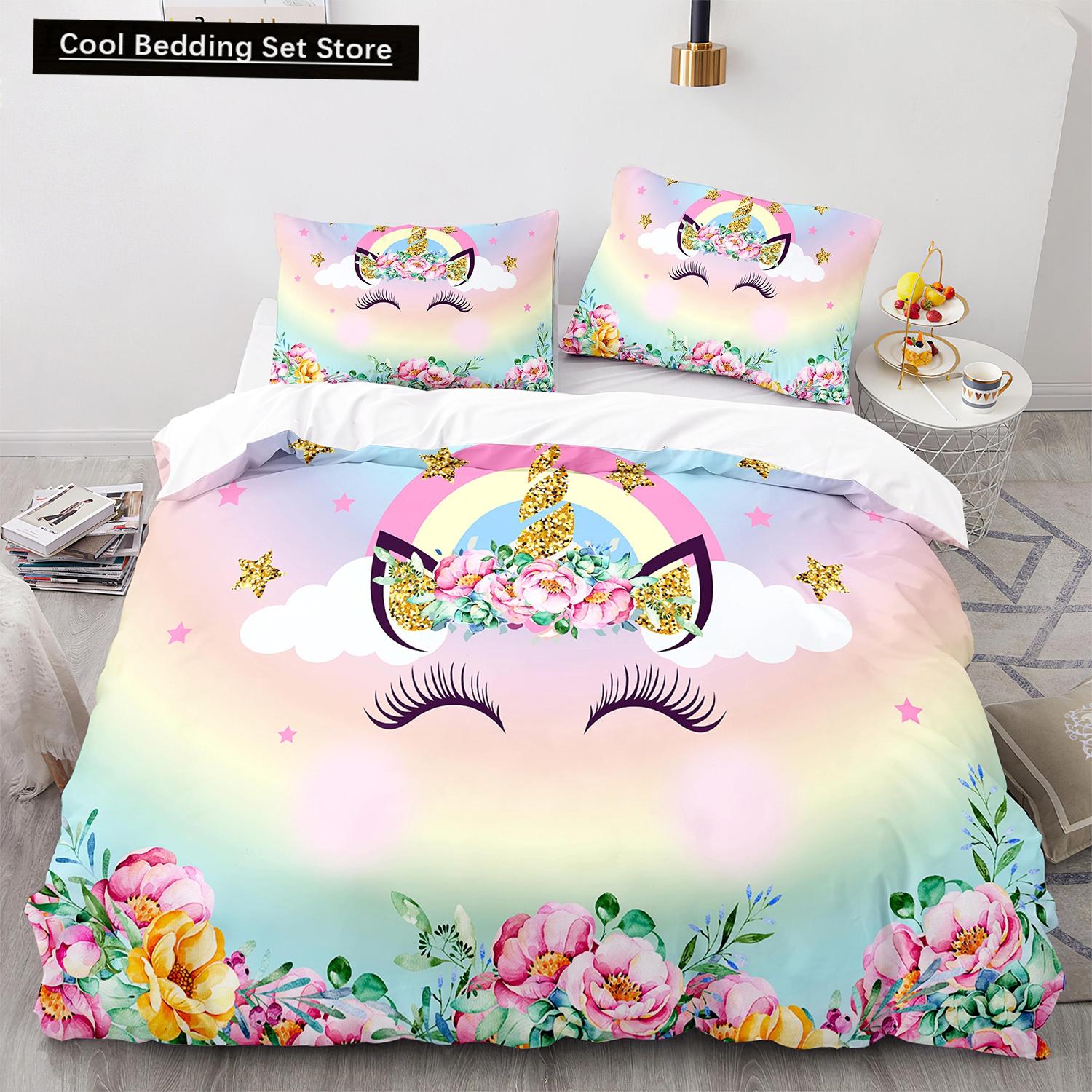 

Comforter Unicorn King Queen Size Fairy Tale Magic Animals Bedding Set For Kids Boys Girls Star Universe Polyester Comforter (quilt)-EU Single(135*200cm)3pcs