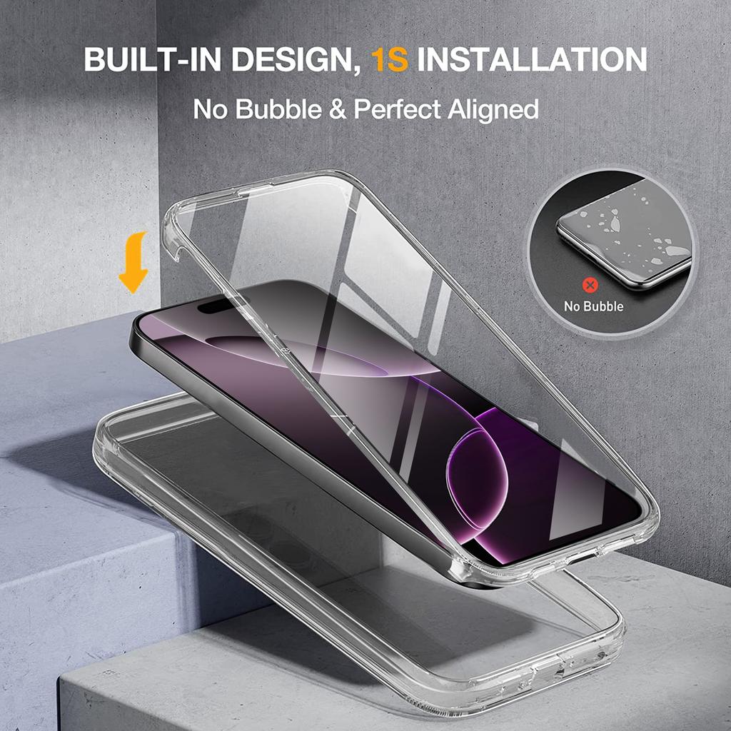 360 Full Body Front Back Clear Protective Phone Case For iPhone 17 Air 16E 16 15 14 13 12 11 Pro Max Plus PC+TPU Bumper Cover