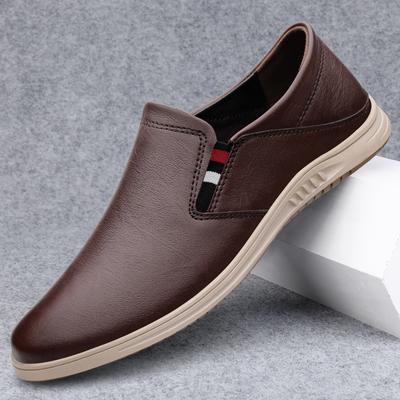 Fashion Classic Brand Men's Leather Casual Shoes Soft Soles Comfortable Low Cut Loafers Brown Men's Outdoor Driving Shoes Massage Soles