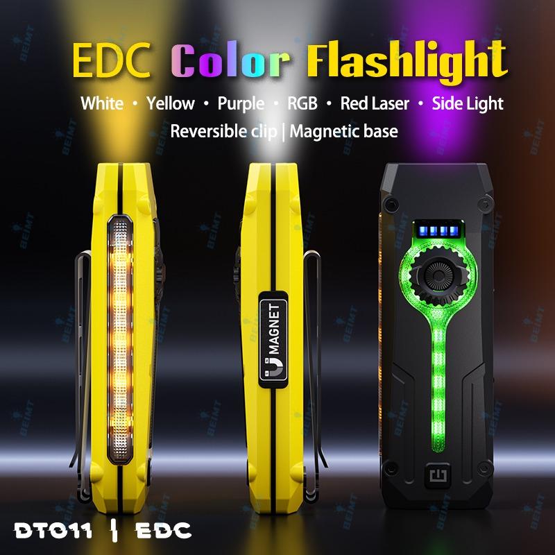 Slim EDC Flashlight Dual Direction Metal Clip Magnetic Body Three Light Modes RGB Laser Pointer 7 Color Changing Function Gift