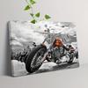 Retro American Motorcycle Canvas Painting with Pine Wood Frame for Home Bar Decoration
