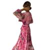 Trendiges, elegantes und raffiniertes Schnür-Patchwork-Chiffonkleid mit voller Rockpartie