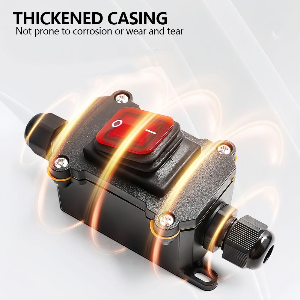 Outdoor Box Inline Cord Rocker Switch Power 12V-24V 110V-220V Marine Rocker Inline Toggle Switch with LED 20A Inline IP67 Sealed