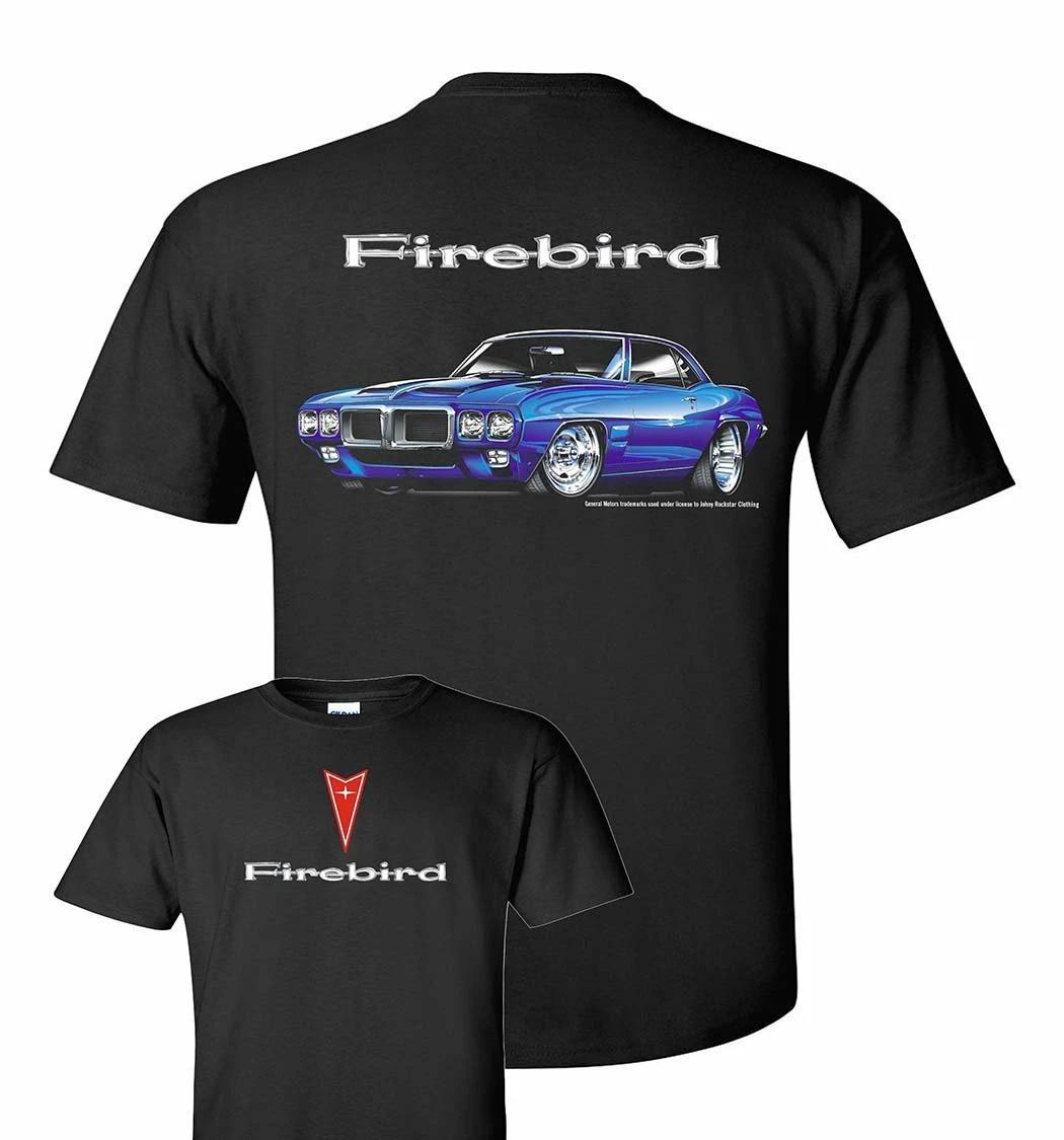Pontiac Firebird T-Shirt - Black w/ Blue 1969 Car & Emblem (Licensed) XL
