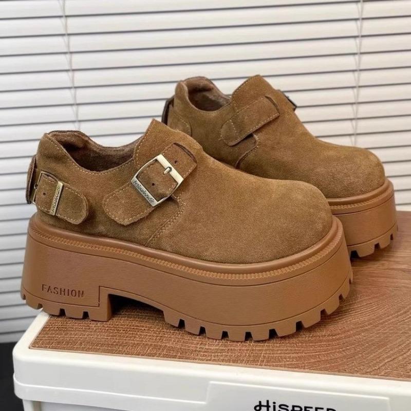 Women Leopard Loafers Shoes Platform Fur Snow Boots Winter Suede Plush High Heels Shoes 2025 Trend Casual Fashion Botas Mujer