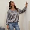 Women Long Sleeve Blouse Solid Color Round Neck Loose Fit Tops Casual Wear for Work Party Date