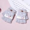 Winter knitted flip half-finger gloves jacquard deer imitation mink cover gloves baby warm back cover gloves