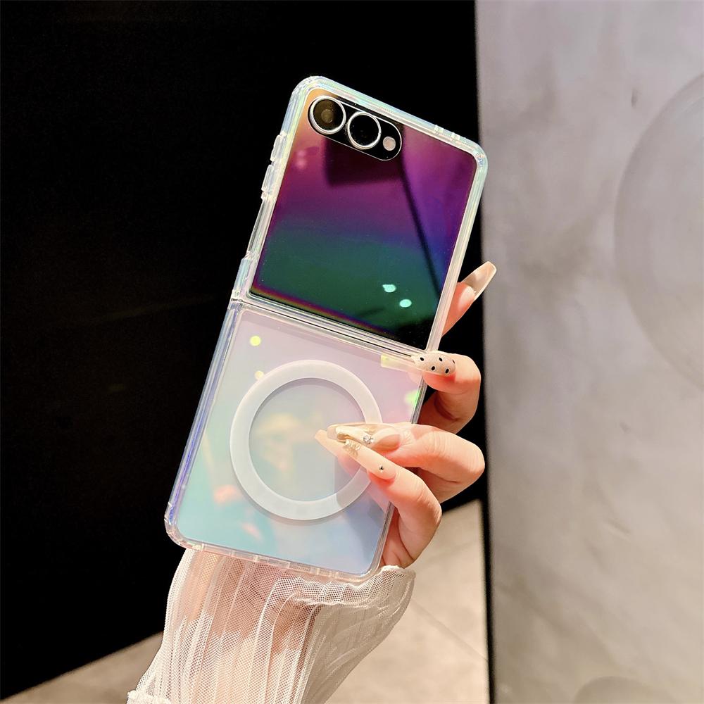 

Laser Rainbow Color For Magsafe Magnetic Wireless Charge Case For Samsung Galaxy Z Flip 7 6 5 4 3 Fold7 6 5 4 Transparent Cover Galaxy Z Fold6