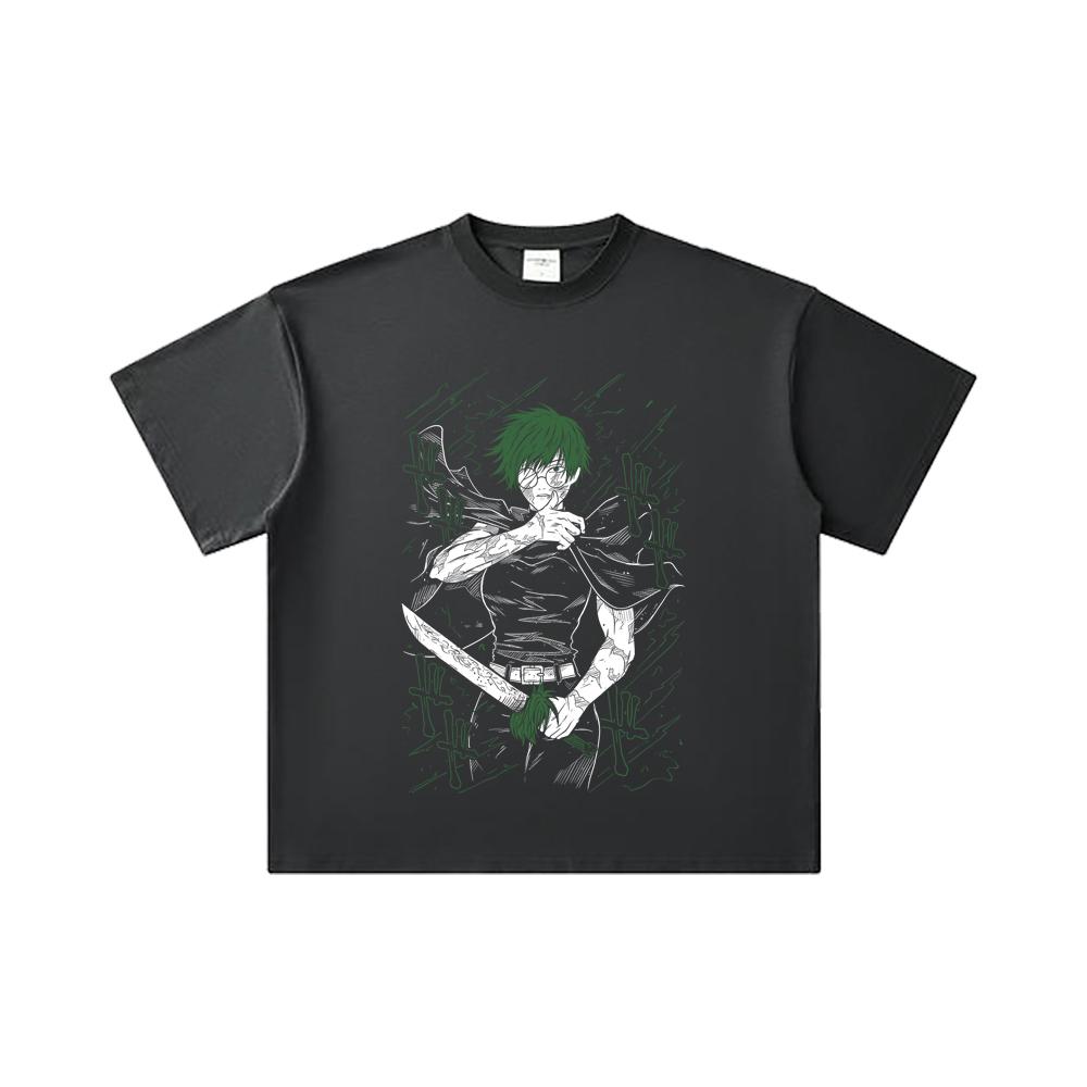 260 GSM Double Yarn 32 Count 100% Cotton Jujutsu Kaisen V10 Maki Print Unisex Heavy Cotton T Shirt