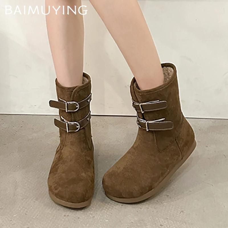 Fur Women Ankle Boots Suede Flats Shoes Woman 2025 Trend Winter Fashion New Brand Designer Dress Walking Cozy Casual Mujer Botas
