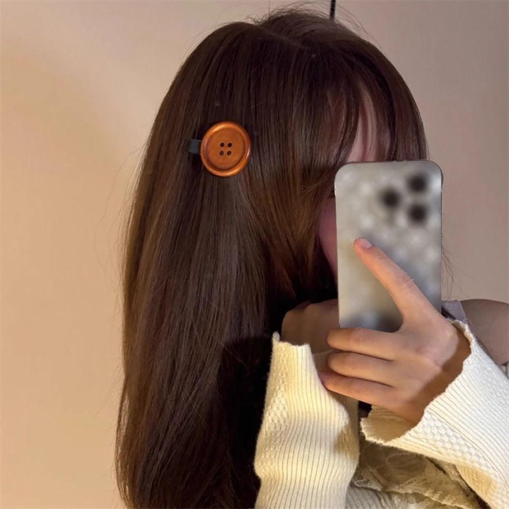Brown Button Hair Clip Fashion Styling Bangs Hairpin Retro Headdress  Women Girls