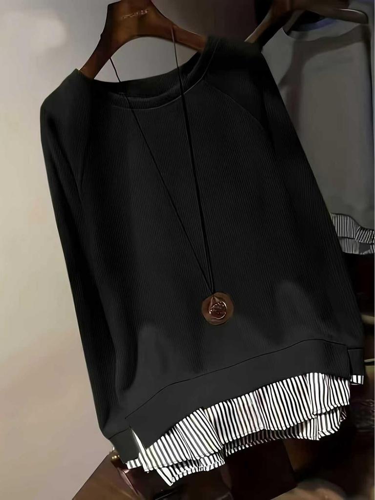 2025 Primăvară/Toamnă Casual Patchwork Gât Rotund Aspect Două Piese Elastic Moale Top