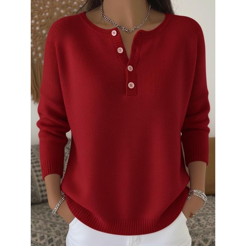 Wool Button V-neck Women's Sweater Autumn and Winter Solid Color Casual Fashion Women's New Style