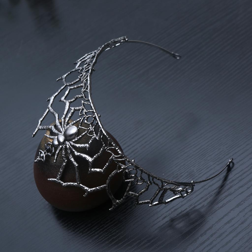 Gothic Spider Web Crown Black Crystal Headpiece Metal Tiara Suitable for Men and Women's Steampunk Halloween Costume Headwear
