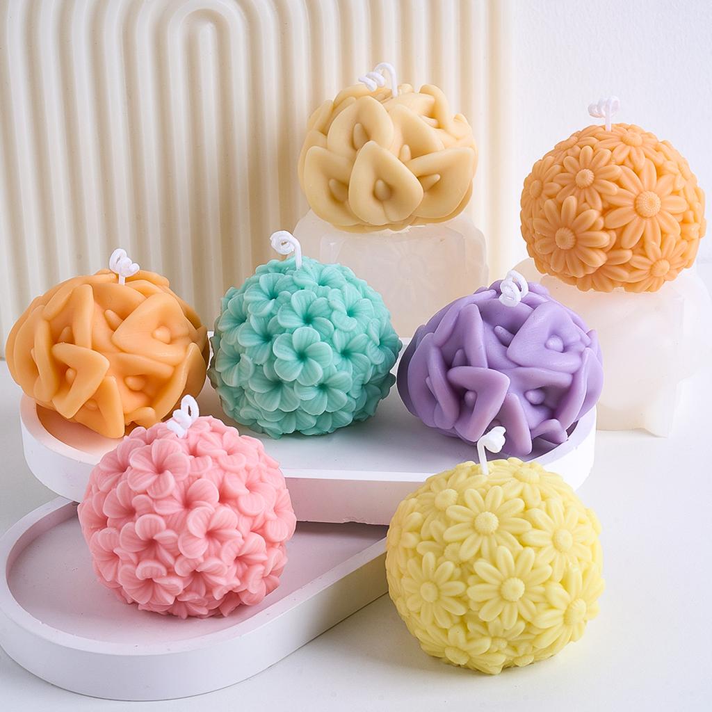 Stampo in Silicone per Candela a Palla di Fiori Fai da Te Rilievo Frangipani Margherita Sferica Kit per la Realizzazione di Artigianato Stampo per Colata Sapone Gesso Resina Casa De