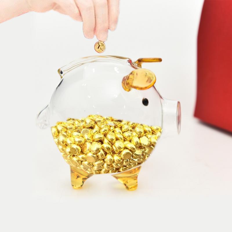 Mini Pig Money Jar Golden Beans Box Clear Jar Pig Shape Bank Portable Coin Bank Container Box Transparent Saving Box Gift