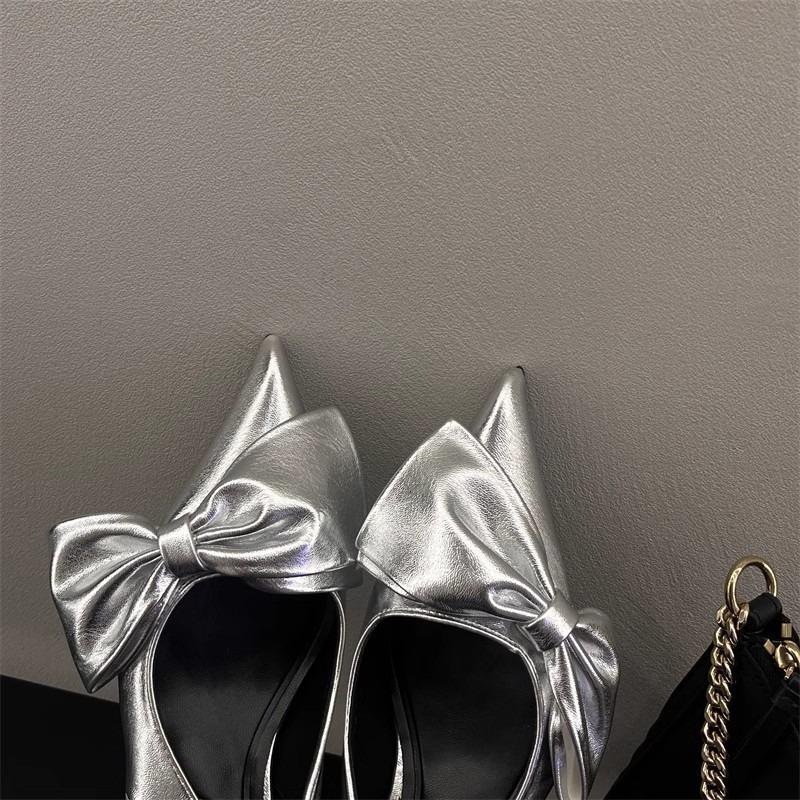 Butterfly-Knot Ladies Heels Sandals Elegant Women Pumps Pointed Toe Wedding Banquet Stiletto 2025 Summer Baotou Sandals Slippers