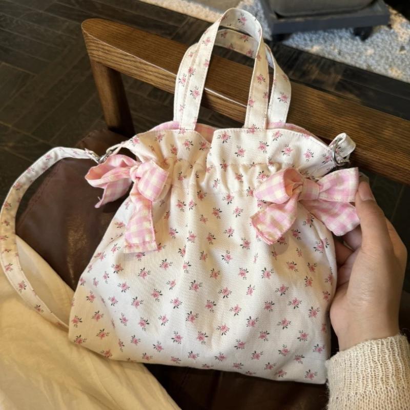 Simple Sweet Shoulder Bag Large Capacity Printed Tote Bag Fashion Sweet With Bowknot Storage Handbags Canvas Underarm Handbags