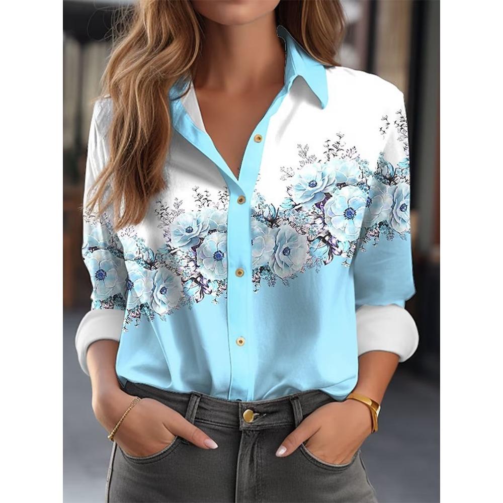 Women shirts & blouses Pink Light Green Floral Button Print Long Sleeve Elegant shirt party Fashion Shirt Female clothing Blouse