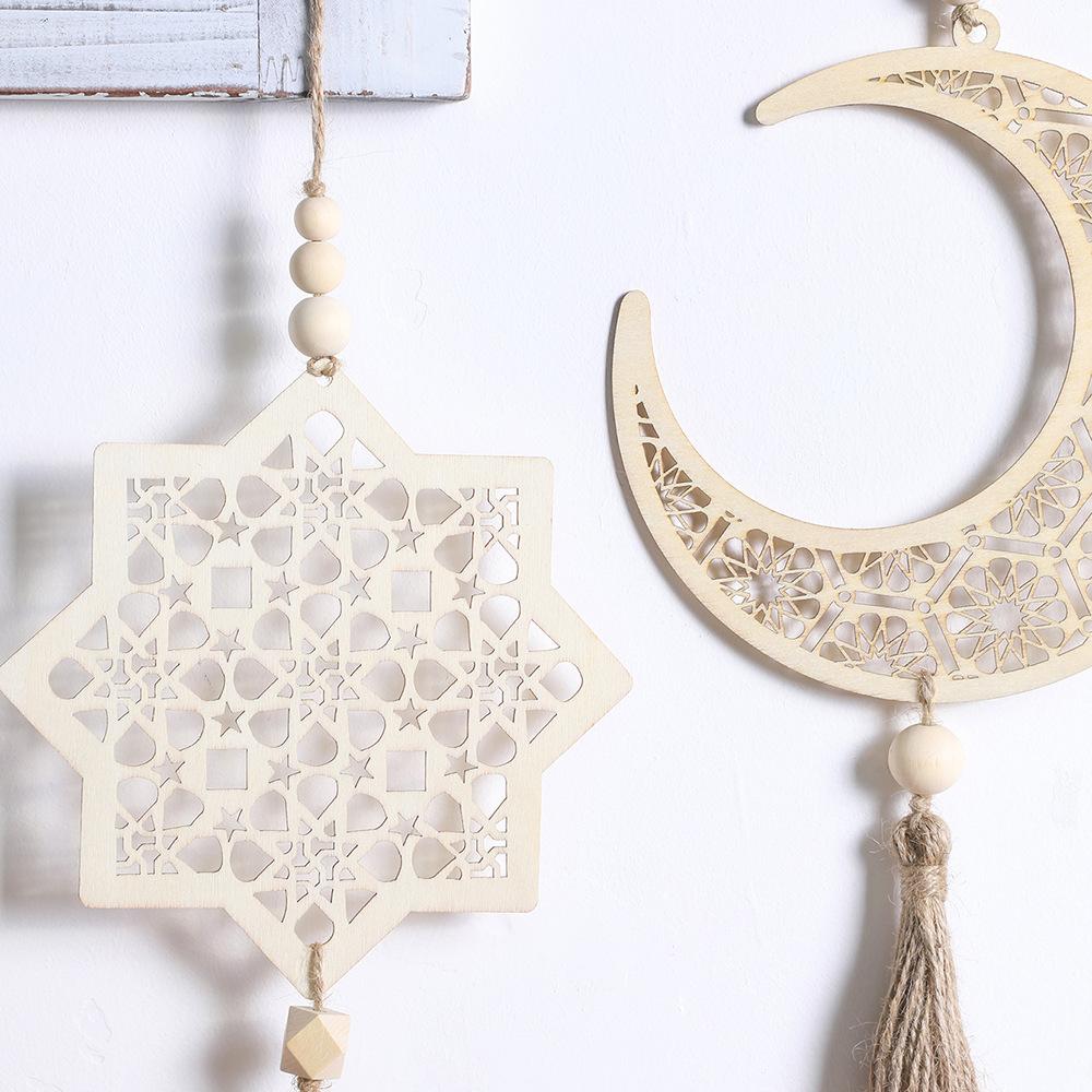 Holz Ramadan Dekoration Eid Banner Mubarak Basteln Mond Für Zuhause Hängender Schmuck Anhänger Islam Muslimische Partyzubehör