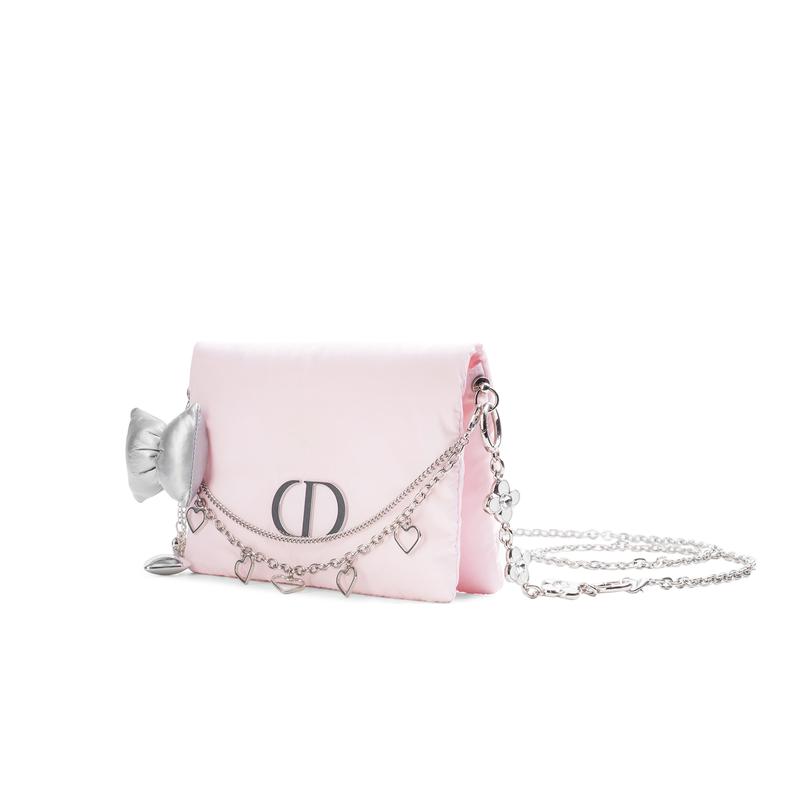 Dior Borsa [Borsa Cosmetica Personalizzata] Farfalla Argentata che Fa Batticuore Decorazione Fiocco d'Argento Jinghe Nuvola Rosa Contenitore Fibra di Poliestere Portatile Dolce Fresco