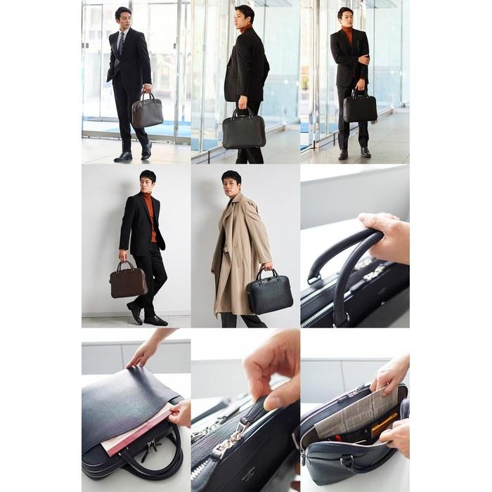 Pelle Morbida Briefcase Capitano Embossed Leather PMO-CA202 Men's Navy PM-CA202-NV 12.2 x 16.1 x 4.7 inches