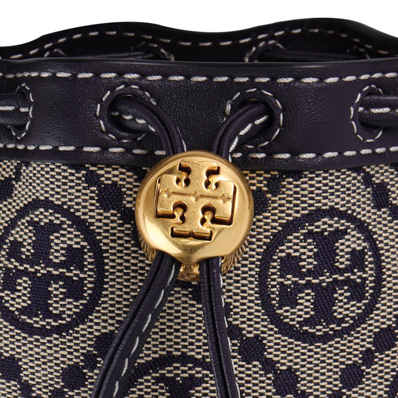 Tory Burch Tang Libaiqi T Monogramm Doppel-T-Logo Jacquard abnehmbarer Schultergurt Taschenformat mit Lederbesatz Tragetasche Tragetasche 146866-405