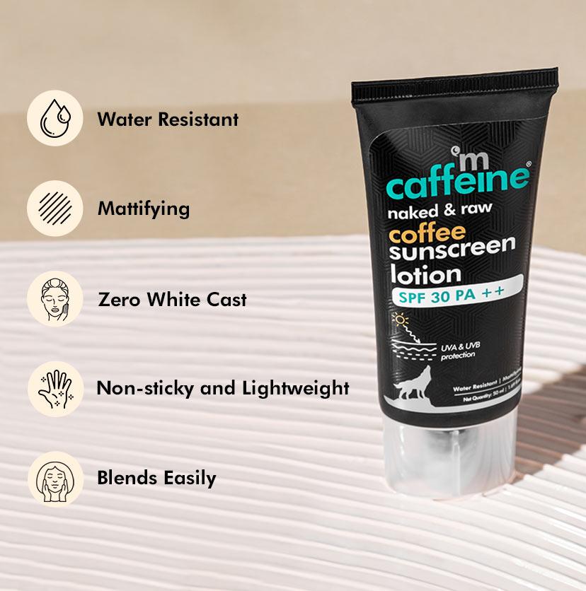 mCaffeine Coffee Lotion Sunscreen SPF 30 PA++ | Repair UV Damage, Zero White Cast & Water Resistant (50ml)