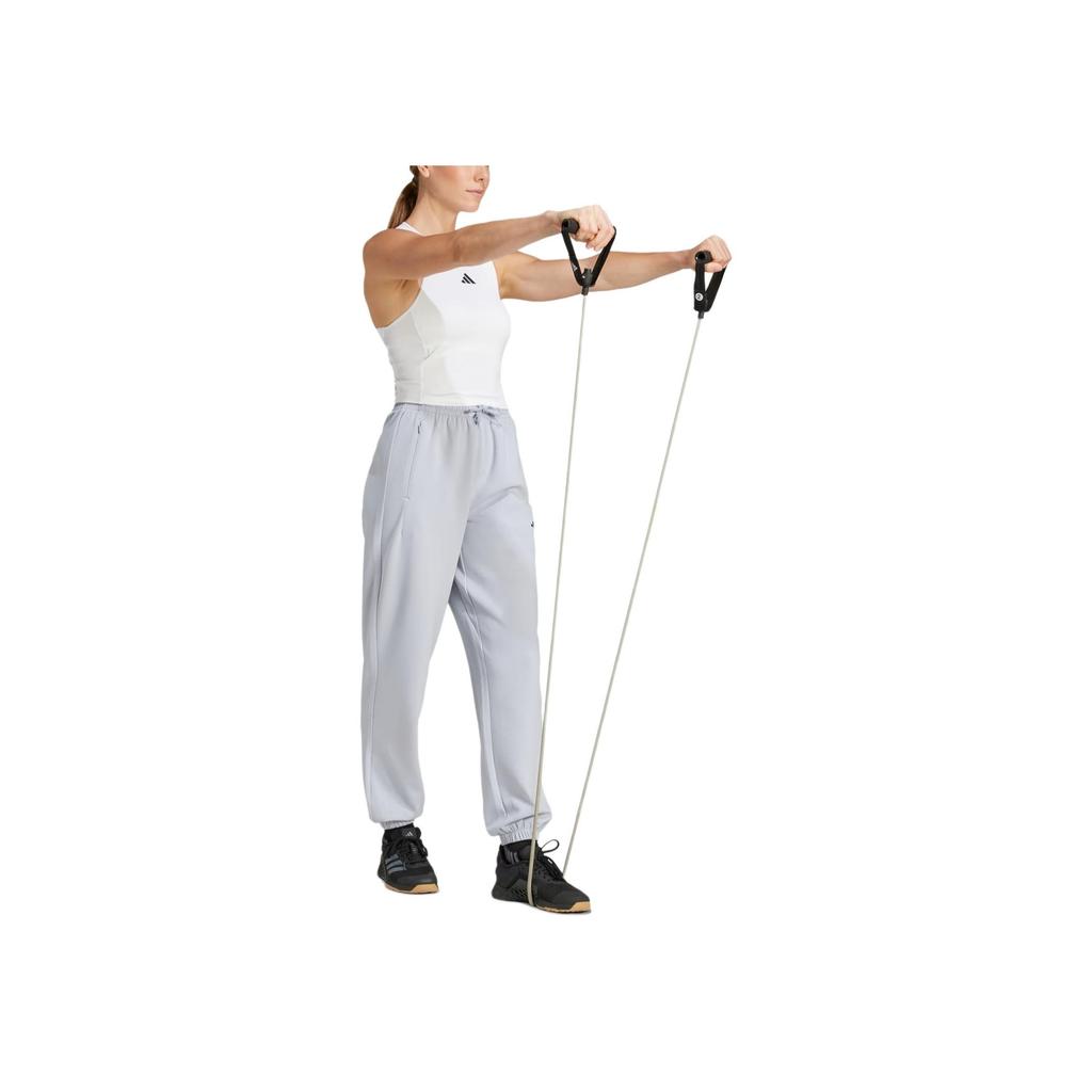 Adidas Solid Color Lace-Up Loose Tapered Knit Sports Pants Women Bottoms Halo-Silver JP2643