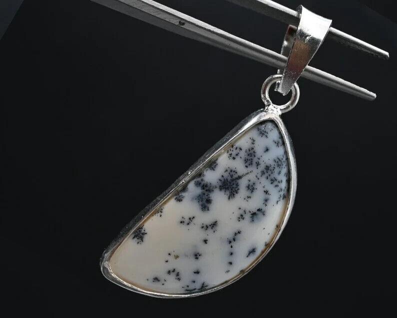 925 Sterling Silver Necklace Natural Dendrite Opal Gemstone Pendant