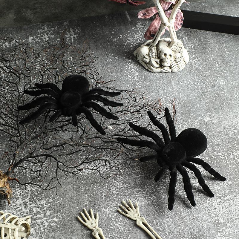 Halloween Flocking Spider Props, Realistic Prank Toys, Halloween Party Decorations, Haunted House Ornaments