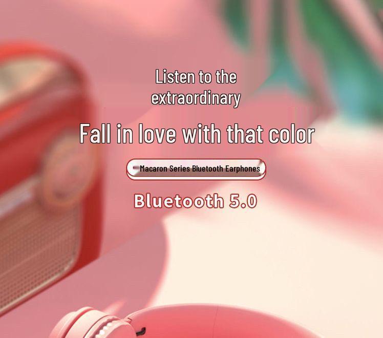 Macaron Wireless Bluetooth Over-Ear Headphones: Stereo, Long Battery, Universal, Perfect for Sports & Gaming.