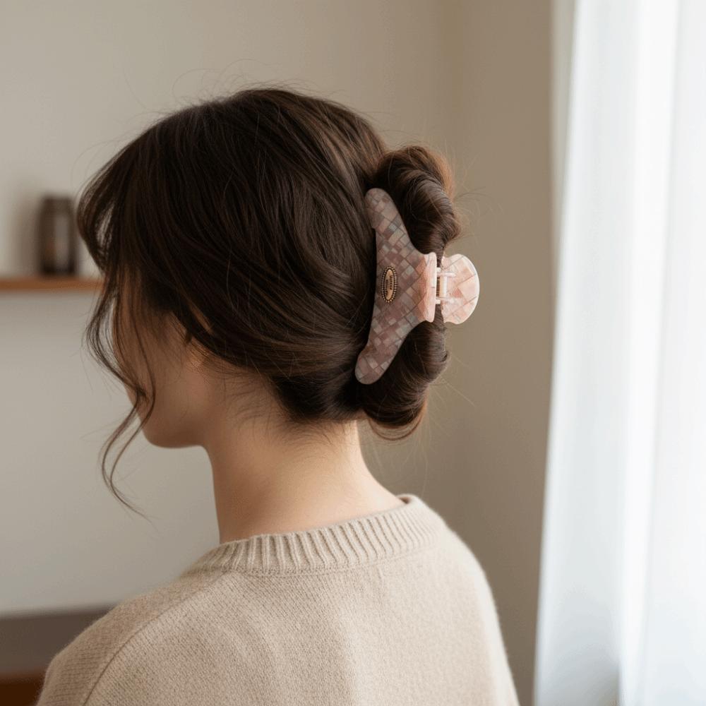 Butterfly Checkered Hair Clip Acrylic Cloud Shark Clip Cute Pink Plaid Hair Claw  Daily