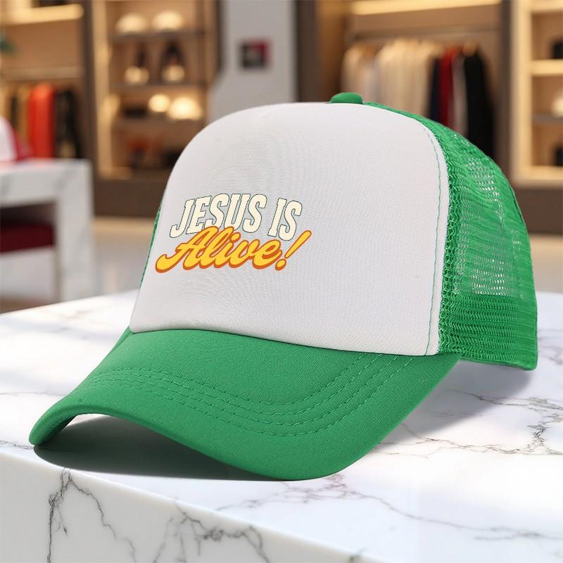 Jesus Is Alive Trucker Hat Polyester Mesh Baseball Cap Adjustable Casual Snapback Gift