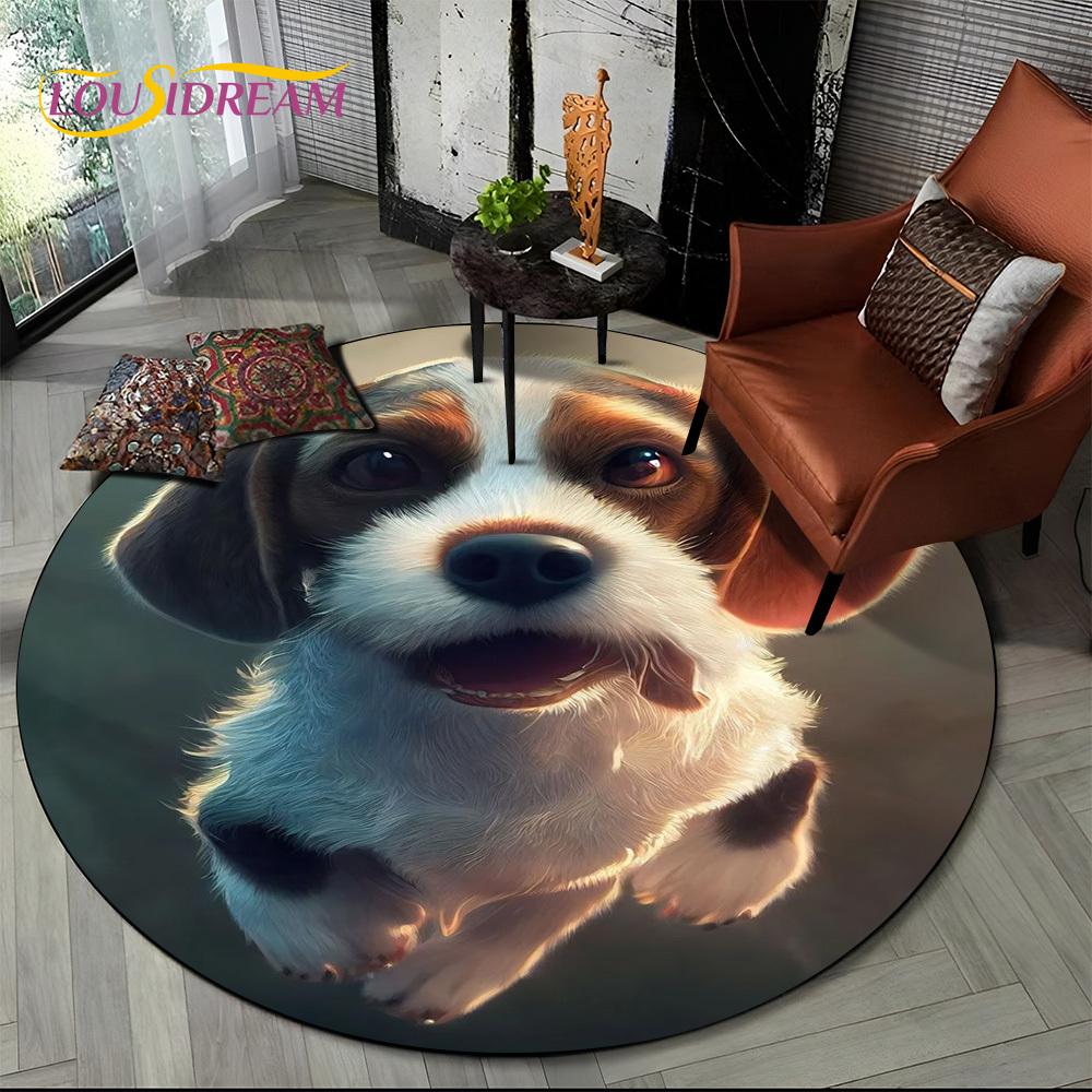 Cute Dog Samoye,Chihuahua,Koki Pomeranian Cartoon Round Carpet Rug for Living Room Bedroom Decor,kids Pet Area Rug Non-slip Mat