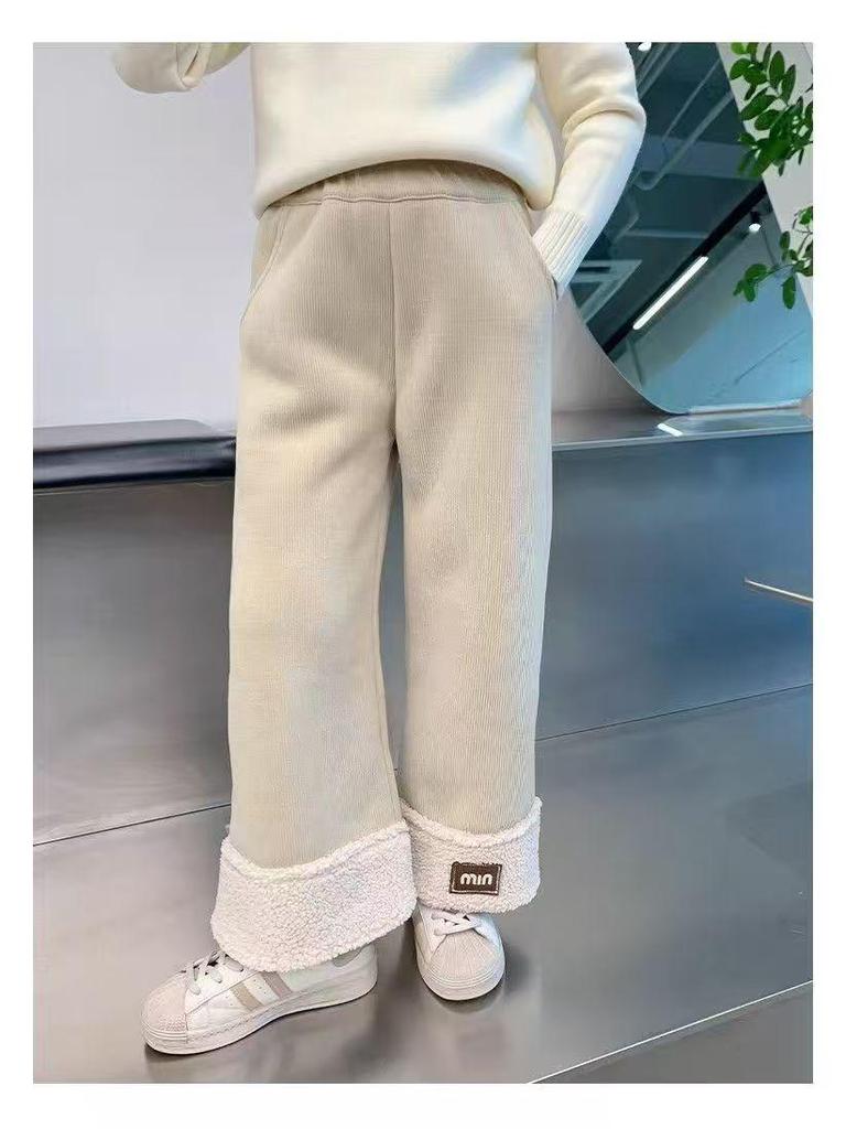 Girls' Warm Lambswool Wide-Leg Winter Pants