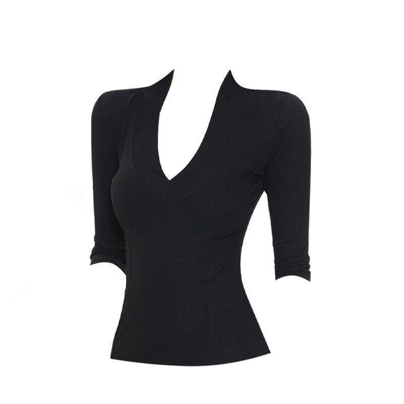 

Hot Girl Style Black V-Neck Mid-Sleeve T-Shirt for Women, New Summer Model, Slim Fit, Versatile Top, Comfortable Regular Shoulder Base Shirt Black [High Quality] M