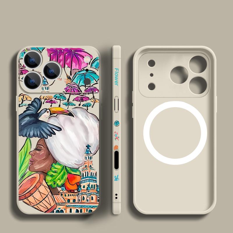 For iPhone 17 Pro Max Case Tropical-style Toucan Pattern Magnetic For Magsafe Silicone Cover For iPhone 16 Pro Max Funda iPhone 15 14 13 12 11 16E