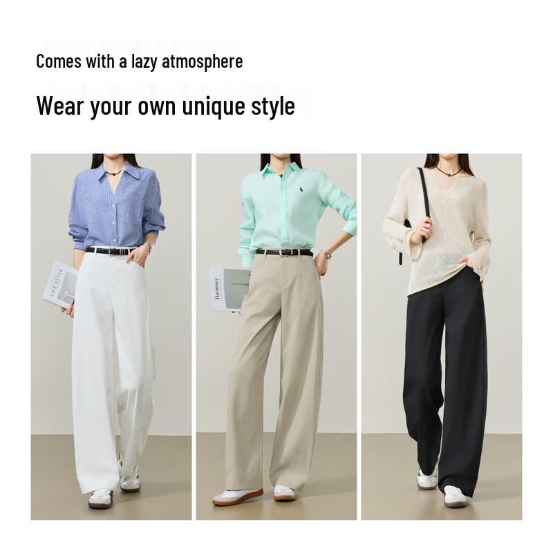 ESE-Y Women's Cotton Linen High-Waist Wide-Leg Pants