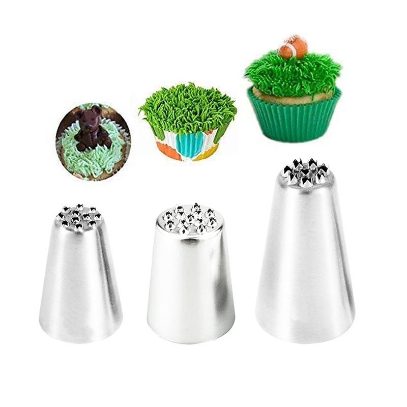 304 Stainless Steel Grass-Shaped Piping Tips Set - 3PCS for Baking DIY